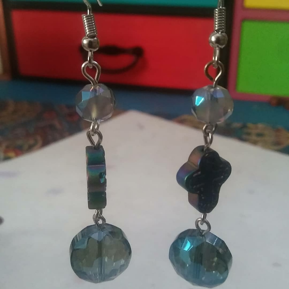 RAINBOW CRYSTAL CROSS EARRINGS